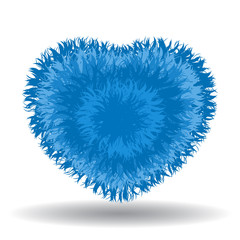 Big soft blue heart. Fur effect, cute and cozy isolated vector illustration on white background.