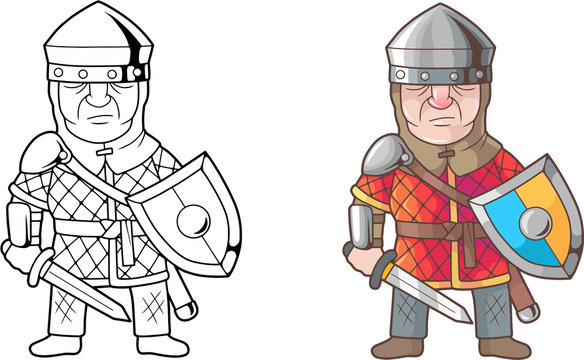 cartoon british medieval warrior, coloring book
