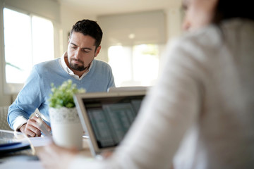 Startup people working in office on laptop computer