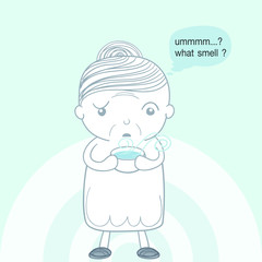 Character design concept of elderly falls : Problems with smell 