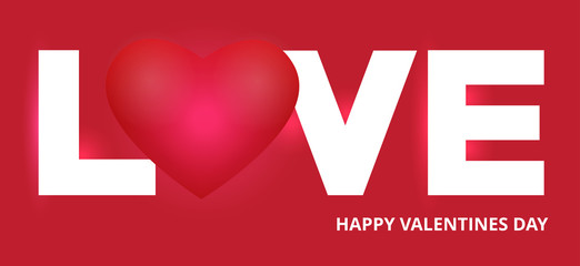 Happy Valentine's Day greeting card design. Word Love red heart