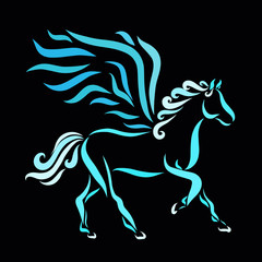 Graceful winged horse on a black background