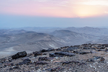Magic dawn sunlight landscape of judean desert in Israel