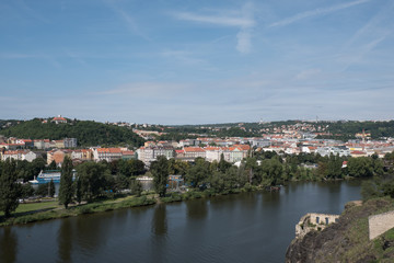 Fototapeta na wymiar View of Prague and the Vltava River from Vysehrad. Looking out over Prague from above on a summer's day,