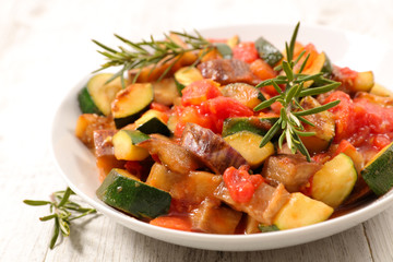 grilled vegetable with sauce and herb