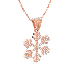 3D illustration isolated rose gold diamond snowflake necklace and chain