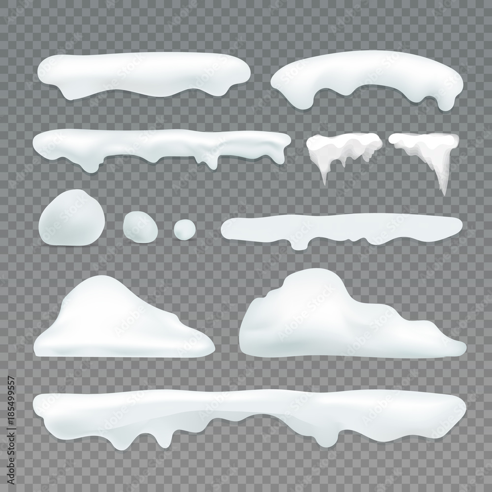 Poster Vector icicles and snowcap elements on transparent background. Snow effects vector collection