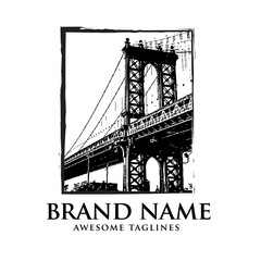 Brooklyn bridge silhouette logo design,illustration in style of flat design on the theme of Brooklyn