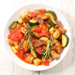 grilled vegetable with sauce and herb
