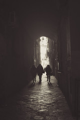the dark alleys of the center of Naples, Italy