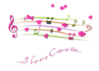 Musical score colored I love Croatia