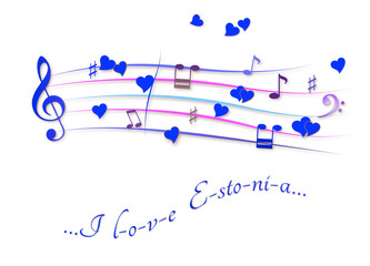 Musical score colored I love Estonia