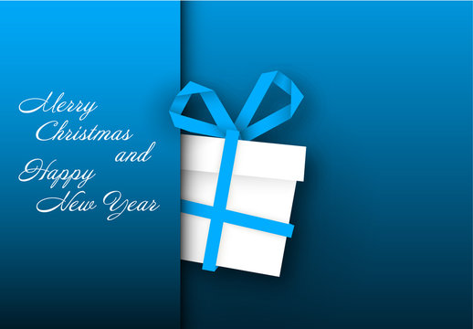 Blue Christmas and New Year's Card with Gift Box