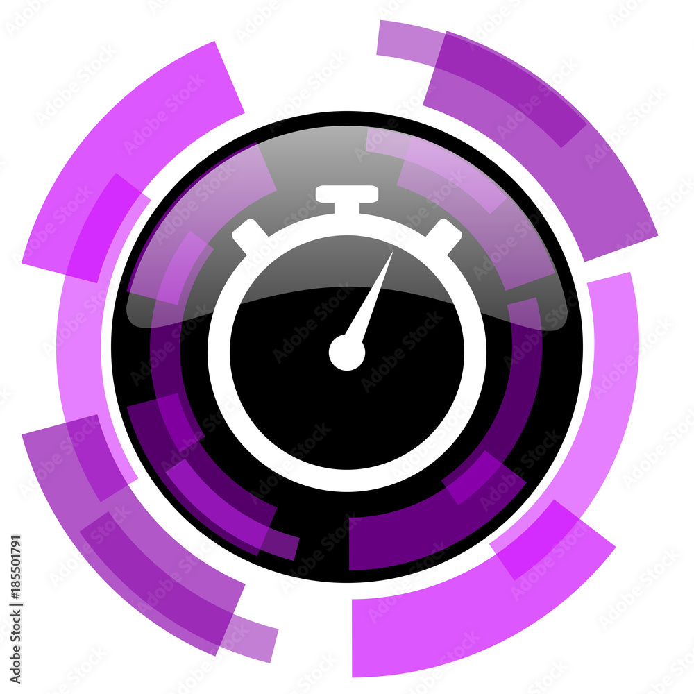 Poster stopwatch pink violet modern design vector web and smartphone icon. Round button in eps 10 isolated on white background.