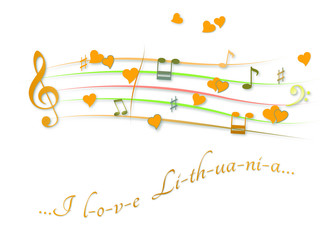 Musical score colored I love Lithuania