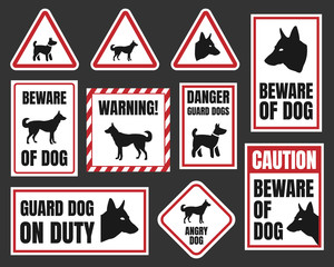 beware of dog sign, dog warning labels