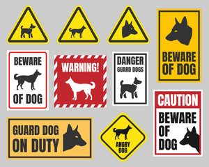 warning dog sign, beware of dog caution signs