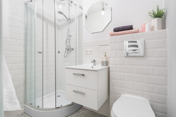 White bathroom with metro tiles