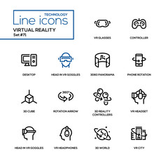 Virtual reality - line design icons set