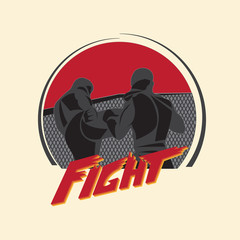 Athletes in the pentagon
Emblem for mixed martial arts. Two athletes in the pentagon are fighting. Contour drawing of silhouettes.Two fighters in a pentagon spend sparring.