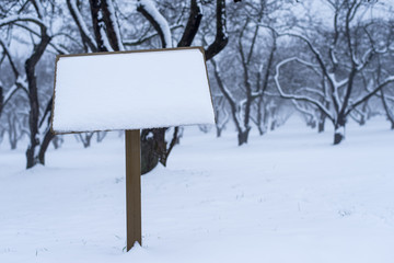 Naklejka premium Empty sign in the winter garden