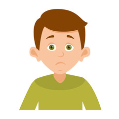 vector avatar cute boy who has a surprised indignant look. portrait of a boy in green clothes with a surprise emotion. Vector illustration isolated on white background