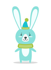 Adorable Hare in Warm Cone Hat and Knitted Scarf