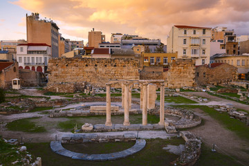 Remains of Hadrian's Librari in Monastiraki neighborhood of Plaka in Athens, Greece. 
