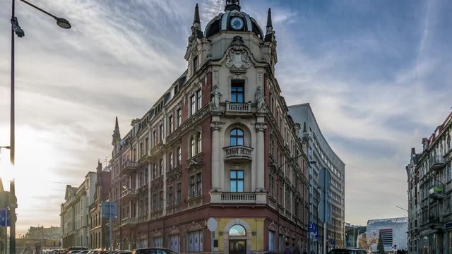 Characteristic building in Katowice city center, Silesia, Poland, Europe