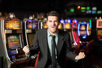 Excited man in a casino