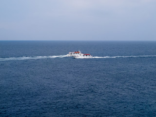 Water traces on the Mediterranean Sea by two tourist boats