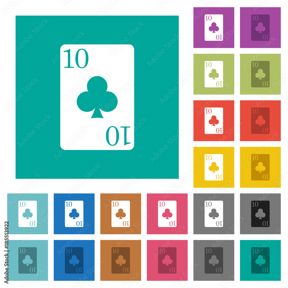 Poster Ten of clubs card square flat multi colored icons