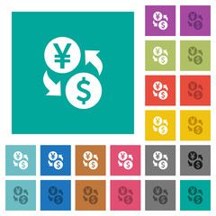 Yen Dollar money exchange square flat multi colored icons