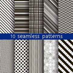 10 striped vector seamless patterns. Can be used for textile, website background, book cover, packaging.