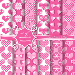 Set of seamless vector illustrations of Valentine's Day. Heart, abstract shapes, decorative flowers, design elements for scrapbook