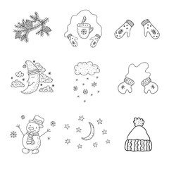 Set of winter objects. Nursery art. Minimalist scandinavian style.