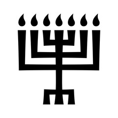 Menorah (ancient Hebrew seven-candleholder), sacred candelabrum with seven lamps, used in The Temple in Jerusalem. Traditional Religious Symbol of Judaism since ancient times.