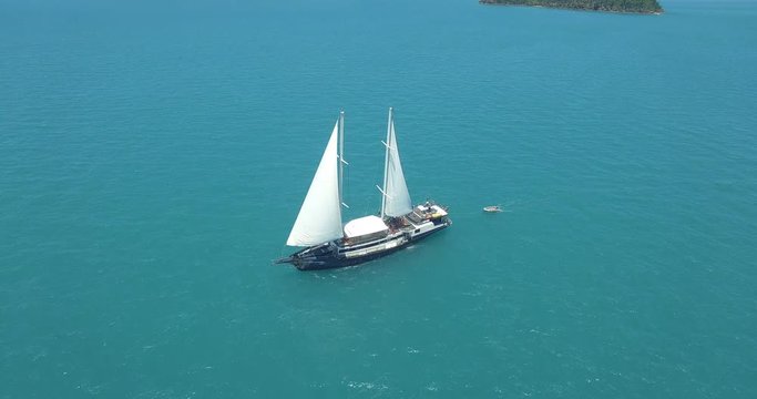 WHITSUNDAY ISLANDS – FEBRUARY 2016 : Video shot of sailboat on a beautiful day with amazing landscape and open ocean in view
