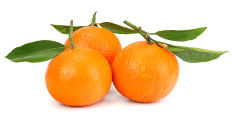 mandarin with green leaf isolated on white background