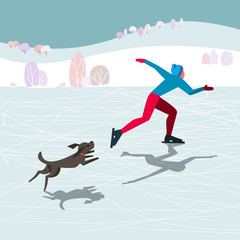 Winter skater and dog © lana_samcorp