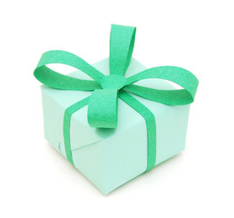 green gift with bow isolated on white