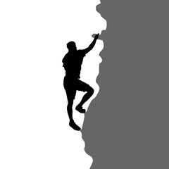 Black silhouette rock climber on white background