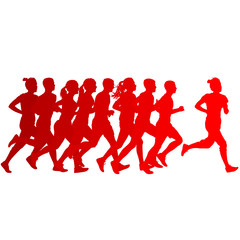 Fototapeta na wymiar Set of silhouettes. Runners on sprint, men and woman