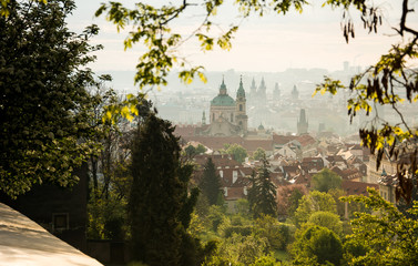 Fototapeta premium Morning fog over Prague, Czech Republic