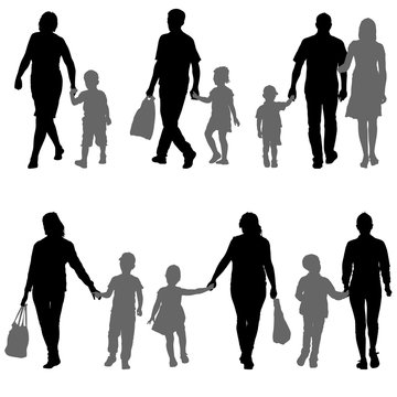 Set silhouette of happy family on a white background. Vector illustration.