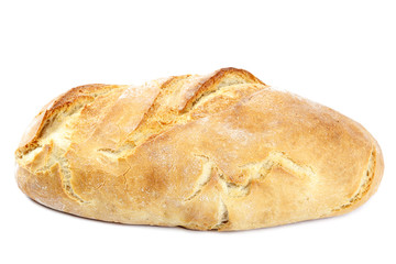 Loaf of wheat bread on white background.