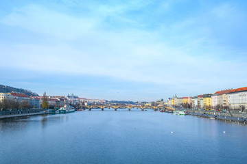Naklejka na ściany i meble Prague, Czechia - November, 23, 2017: veiw of Prague with Vltava river
