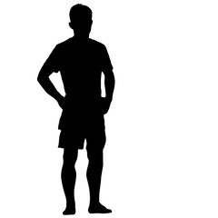 Black silhouette man standing, people on white background