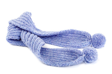 Blue knitted scarf isolated on white background