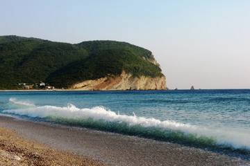 Obraz premium Beach at the coast of Mediterranean Sea, Italy;